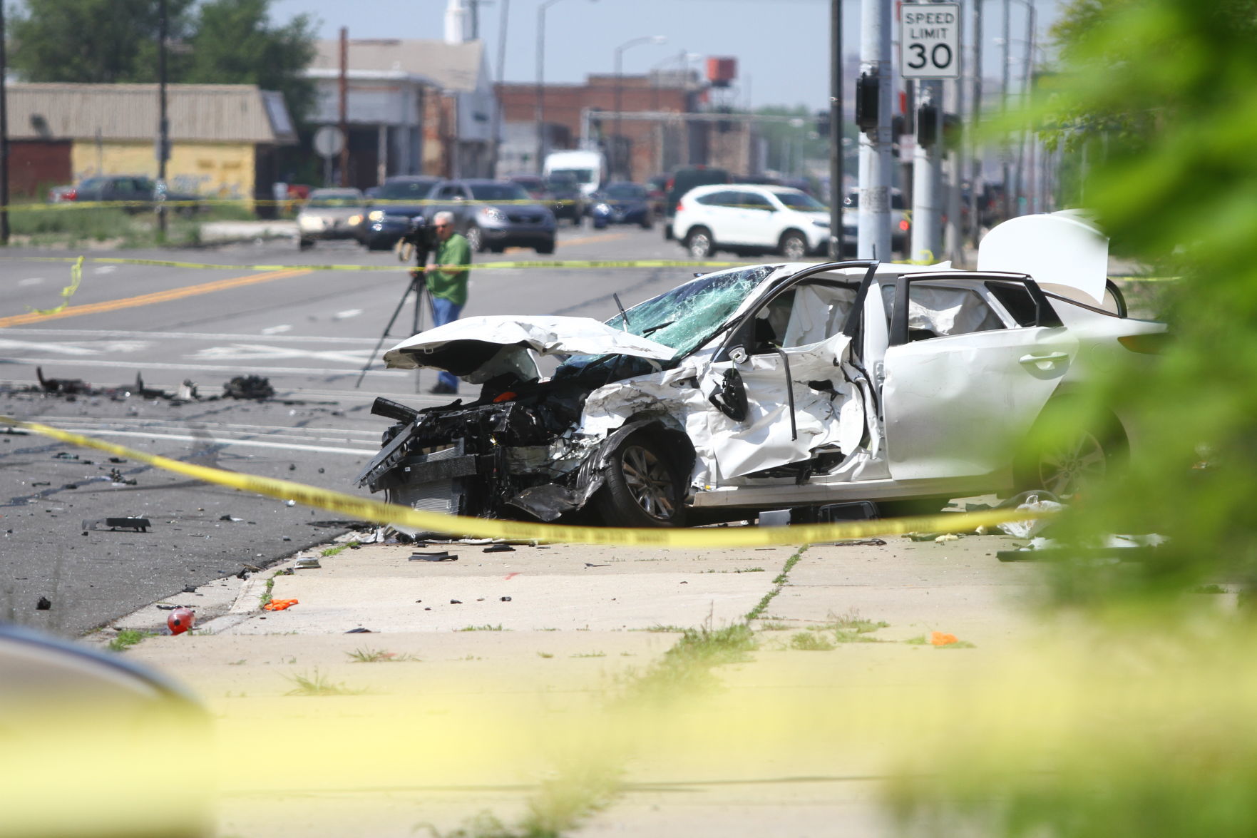 Police investigate a three-car crash in Gary